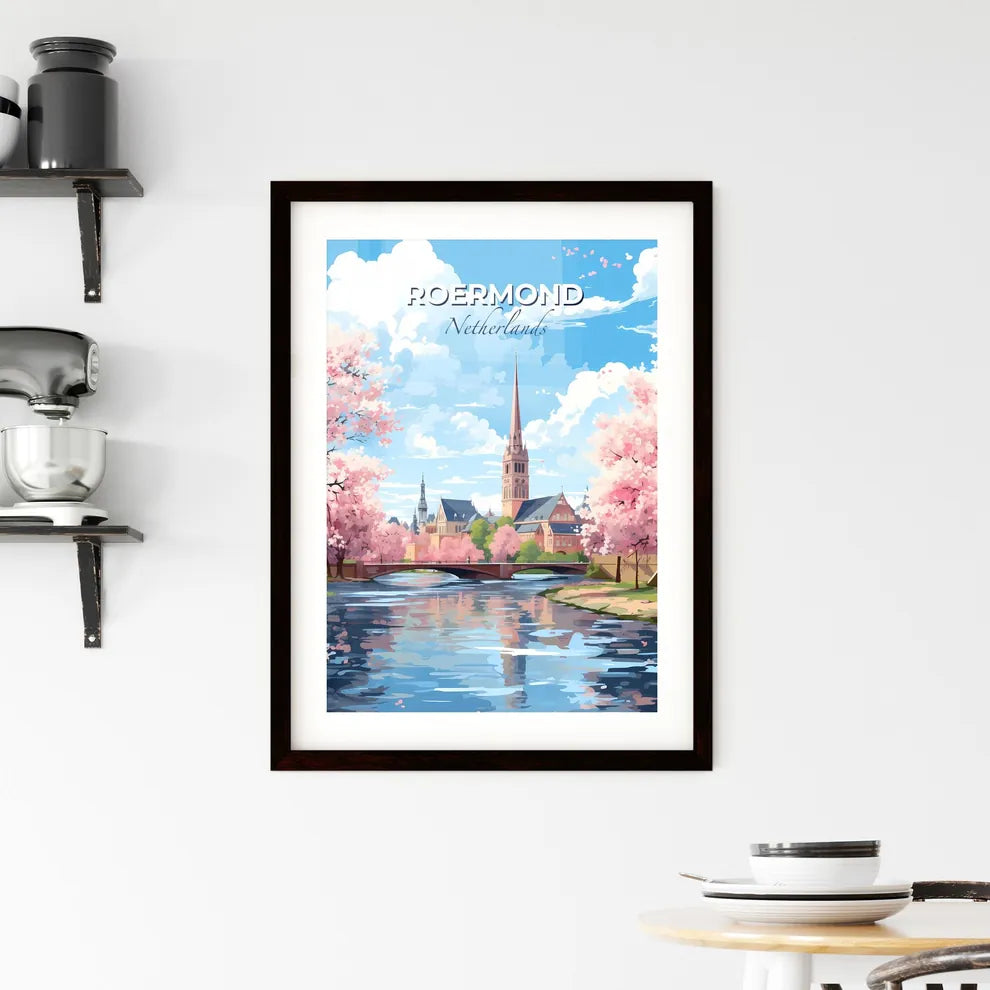 Roermond, Netherlands, A Poster of a river with a bridge and a church in the background Default Title