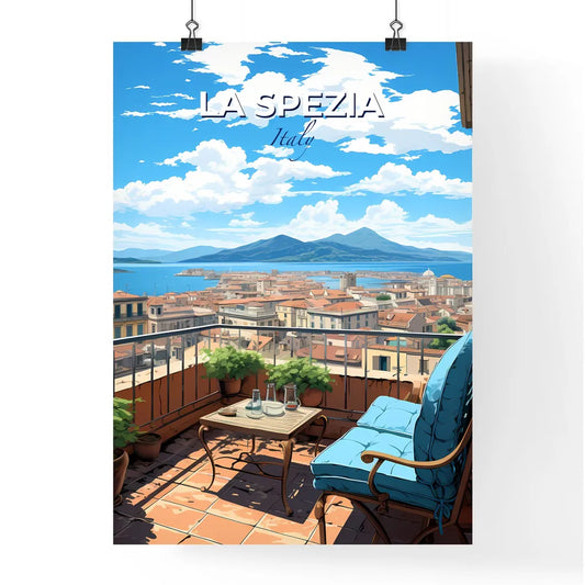 La Spezia, Italy, A Poster of a balcony with a view of a city and mountains Default Title