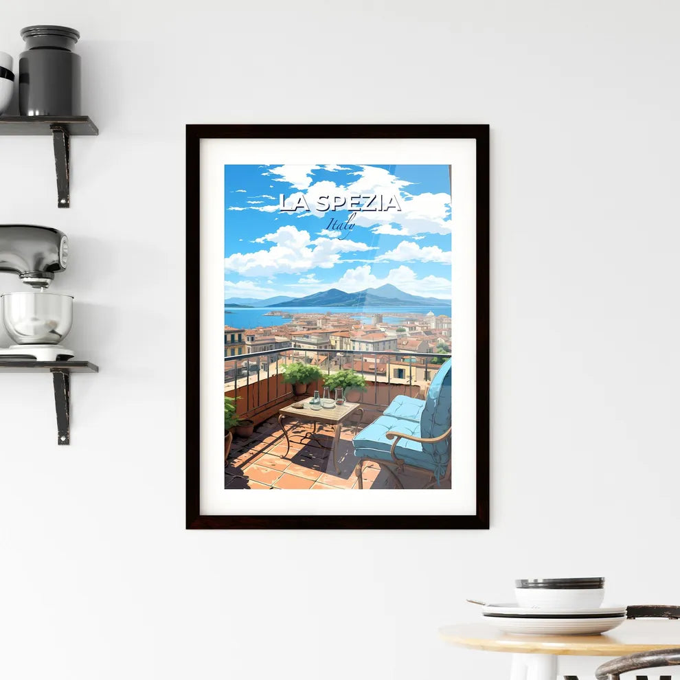 La Spezia, Italy, A Poster of a balcony with a view of a city and mountains Default Title