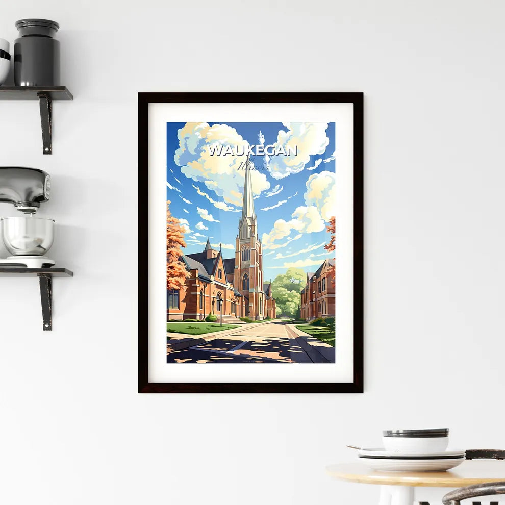 Waukegan, Illinois, A Poster of a church with a steeple and trees Default Title