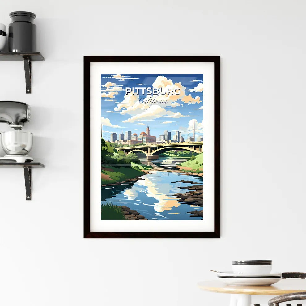 Pittsburg, California, A Poster of a bridge over a river with trees and a city in the background Default Title
