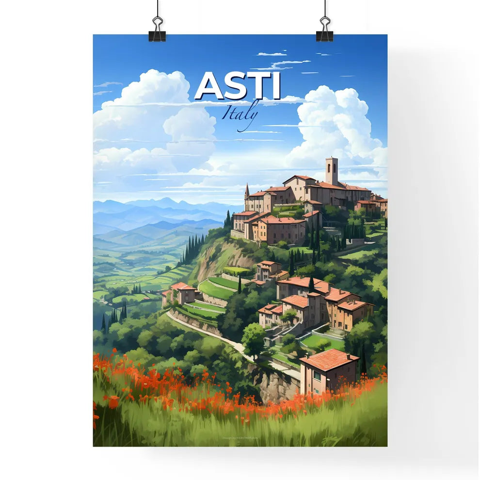 Asti, Italy, A Poster of a landscape of a town on a hill Default Title