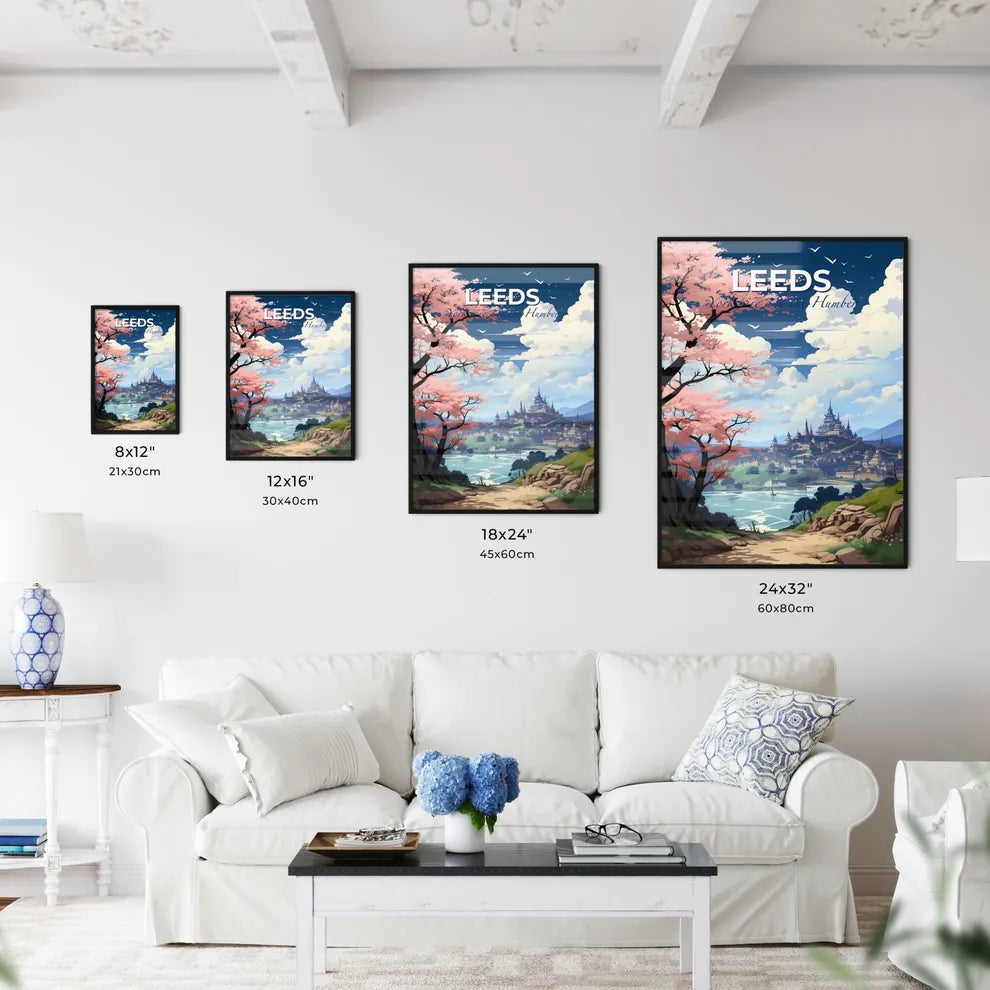 Leeds, Yorkshire and the Humber, A Poster of a landscape with a pink tree and a city Default Title