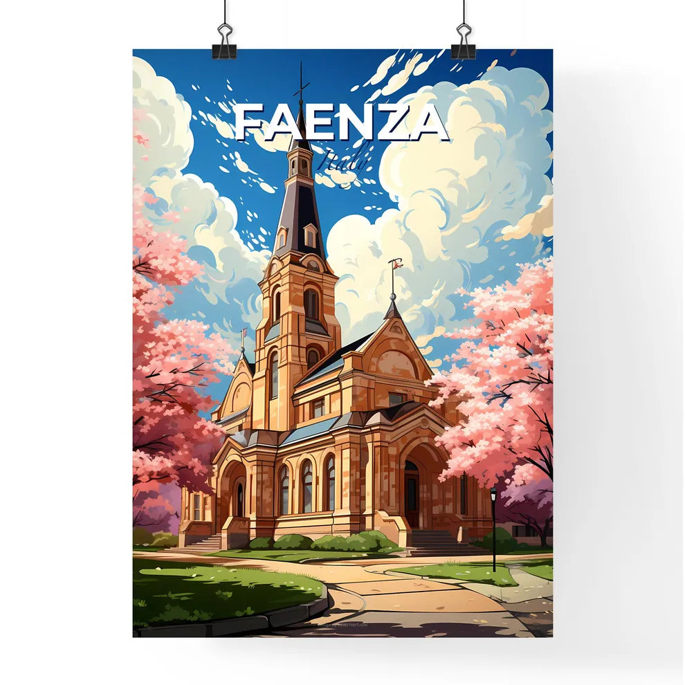 Faenza, Italy, A Poster of a church with a tower and trees Default Title