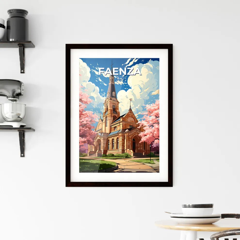 Faenza, Italy, A Poster of a church with a tower and trees Default Title