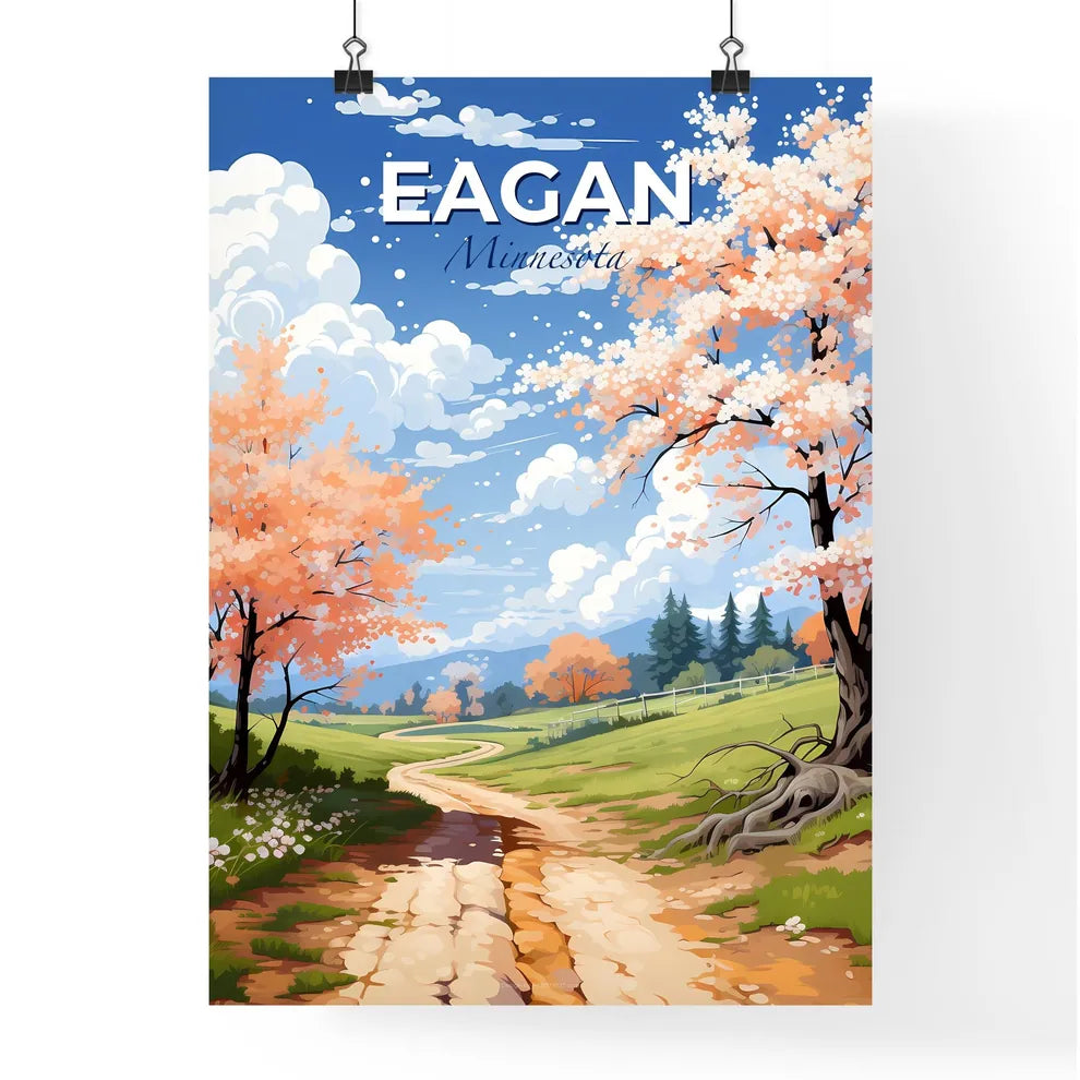 Eagan, Minnesota, A Poster of a dirt road through a grassy field with pink flowers Default Title