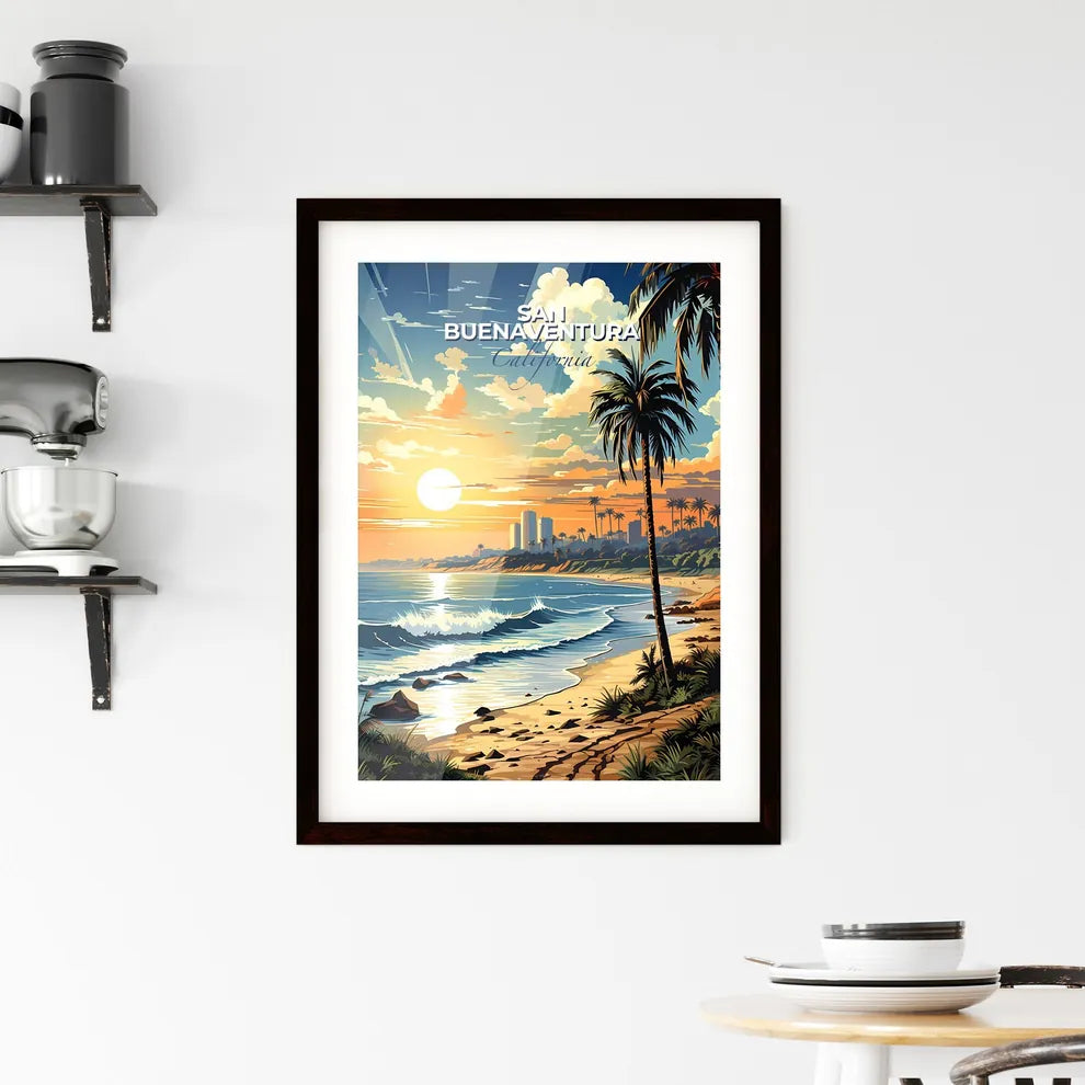 San Buenaventura, California, A Poster of a beach with palm trees and waves Default Title