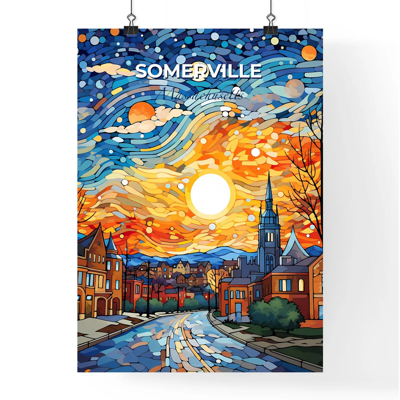 Somerville, Massachusetts, A Poster of a stained glass window of a town Default Title
