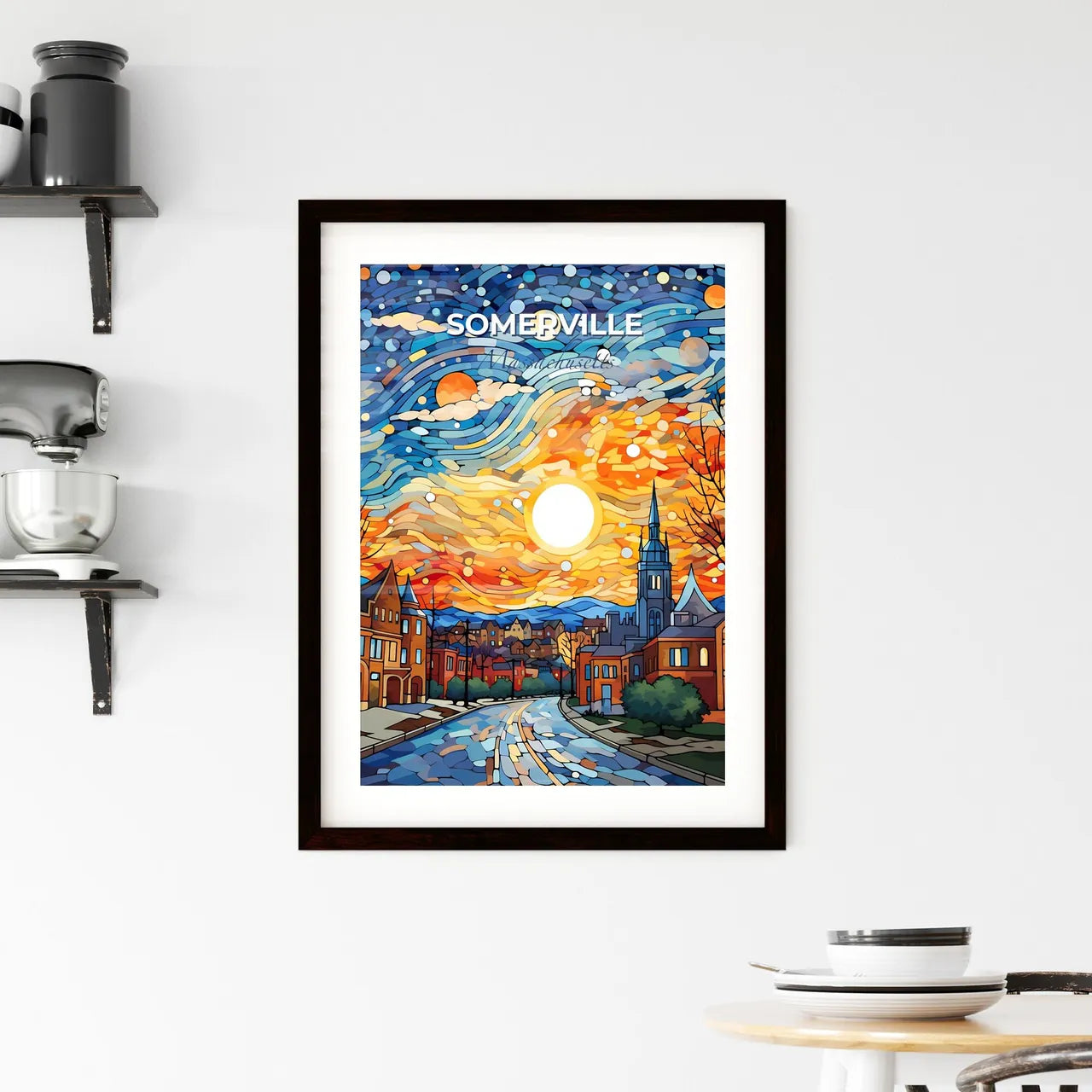 Somerville, Massachusetts, A Poster of a stained glass window of a town Default Title