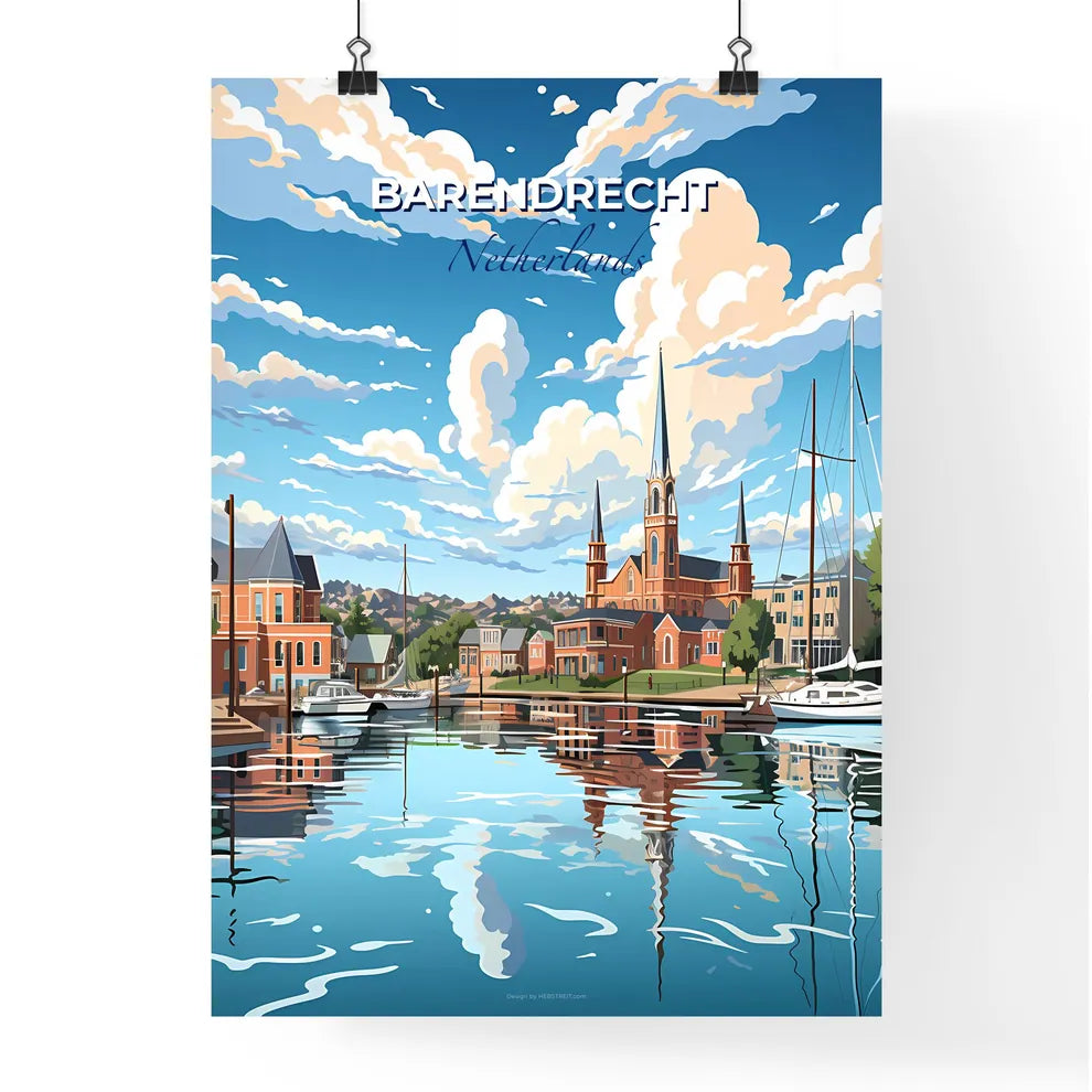 Barendrecht, Netherlands, A Poster of a water body with boats and buildings and trees Default Title