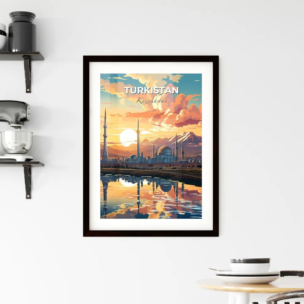 Turkistan, Kazakhstan, A Poster of a city with towers and mountains in the background Default Title