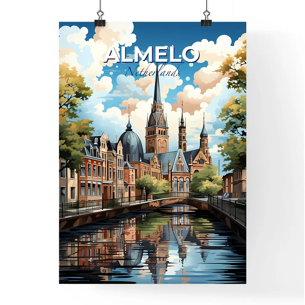 Almelo, Netherlands, A Poster of a bridge over a river with a castle in the background Default Title