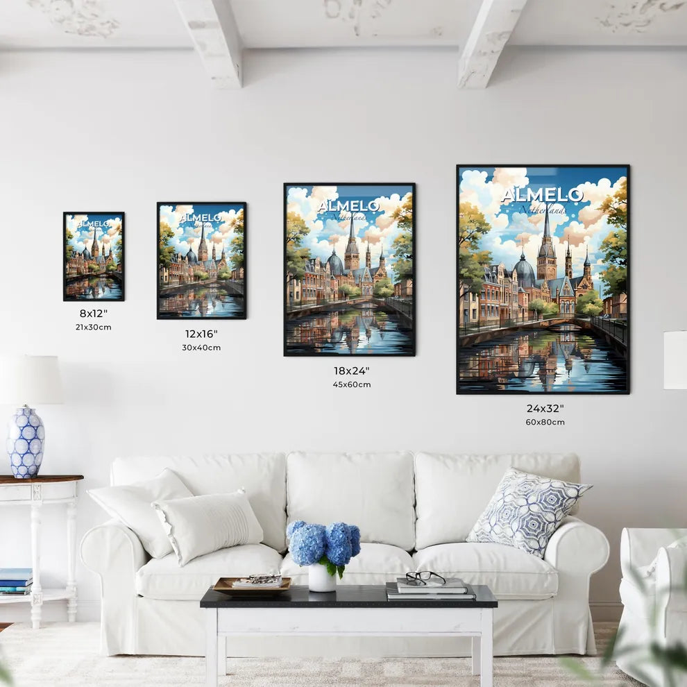 Almelo, Netherlands, A Poster of a bridge over a river with a castle in the background Default Title