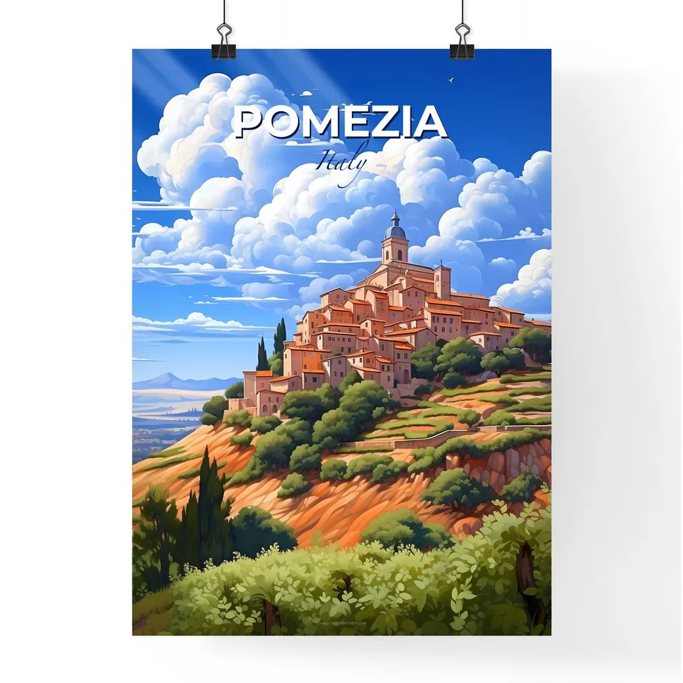 Pomezia, Italy, A Poster of a painting of a town on a hill Default Title