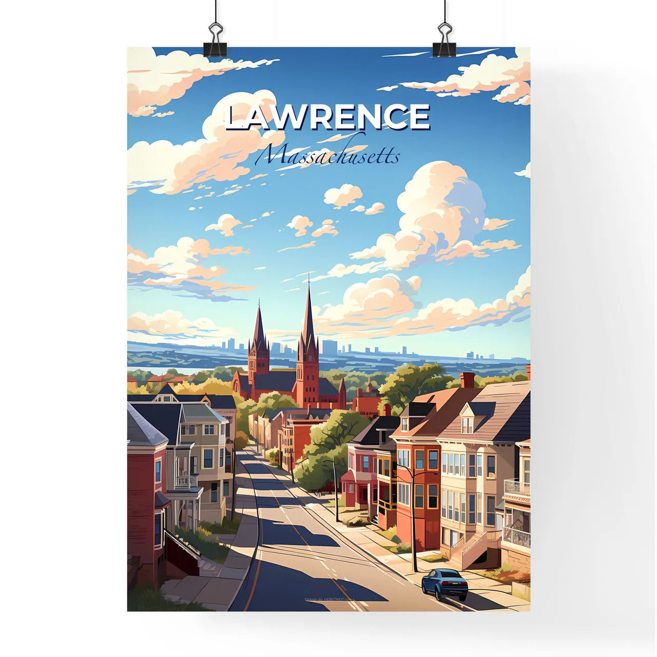 Lawrence, Massachusetts, A Poster of a street with buildings and trees in the background Default Title