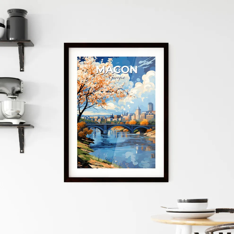 Macon, Georgia, A Poster of a bridge over a river with a tree and a city in the background Default Title