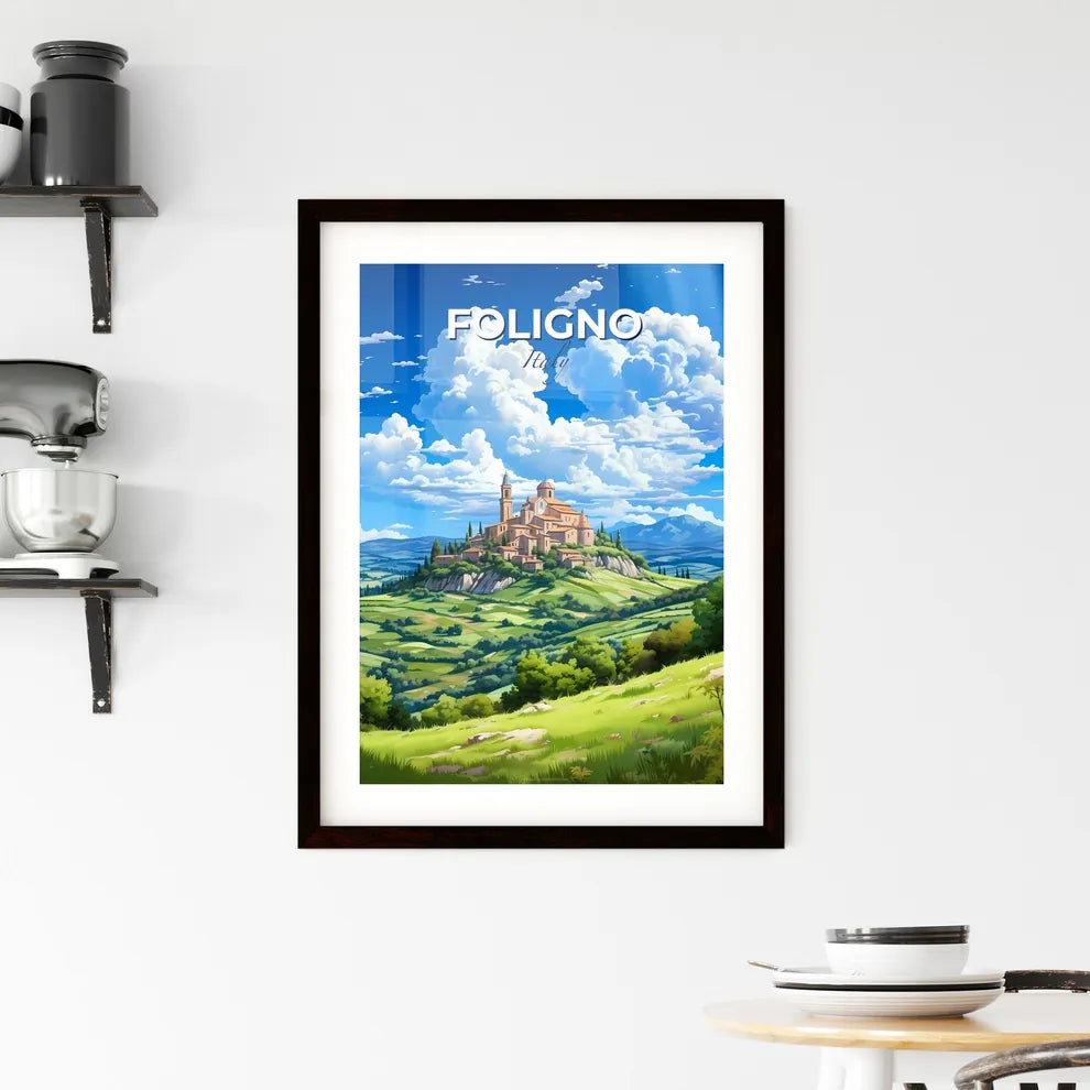 Foligno, Italy, A Poster of a landscape with a castle on a hill Default Title