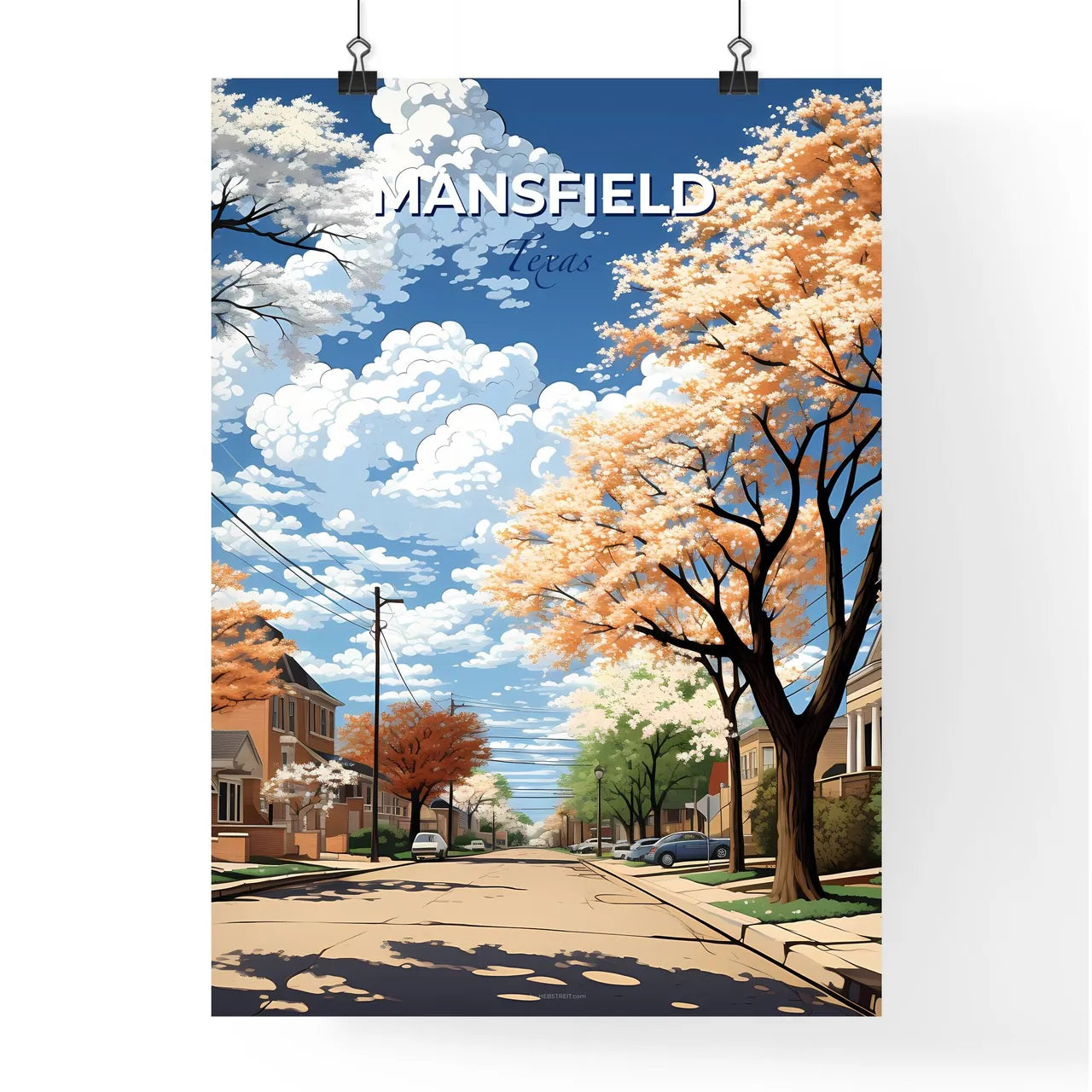 Mansfield, Texas, A Poster of a street with trees and houses on the side Default Title