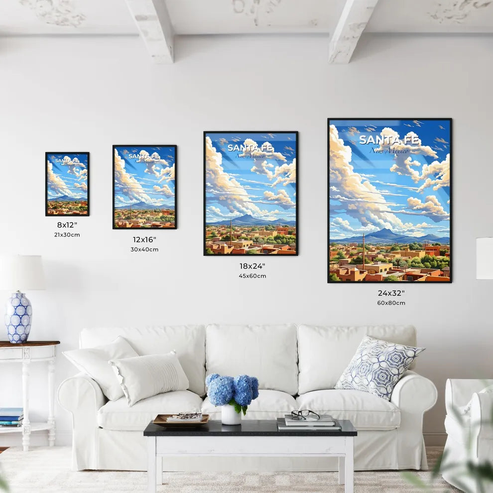 Santa Fe, New Mexico, A Poster of a city with trees and mountains in the background Default Title