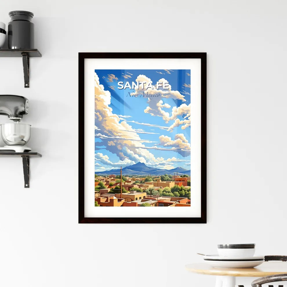 Santa Fe, New Mexico, A Poster of a city with trees and mountains in the background Default Title