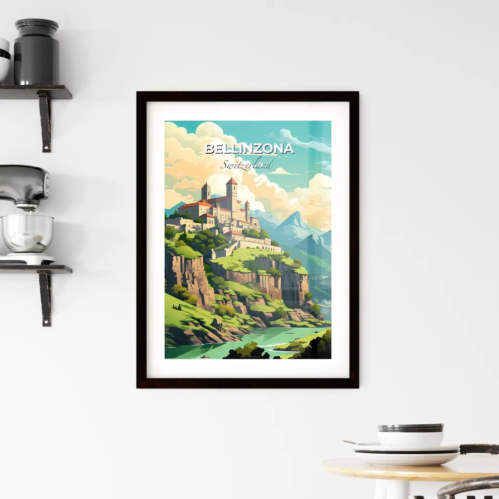 Bellinzona, Switzerland, A Poster of a castle on a hill with trees and mountains Default Title