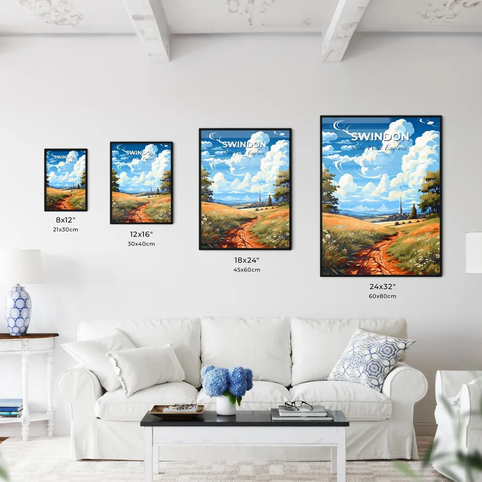 Swindon, South West England, A Poster of a dirt road through a field with trees and a church in the background Default Title