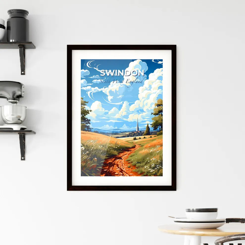 Swindon, South West England, A Poster of a dirt road through a field with trees and a church in the background Default Title
