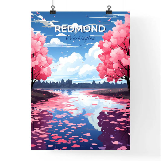 Redmond, Washington, A Poster of a river with pink trees and pink petals Default Title