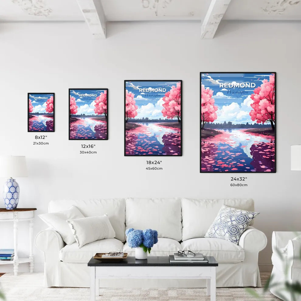 Redmond, Washington, A Poster of a river with pink trees and pink petals Default Title