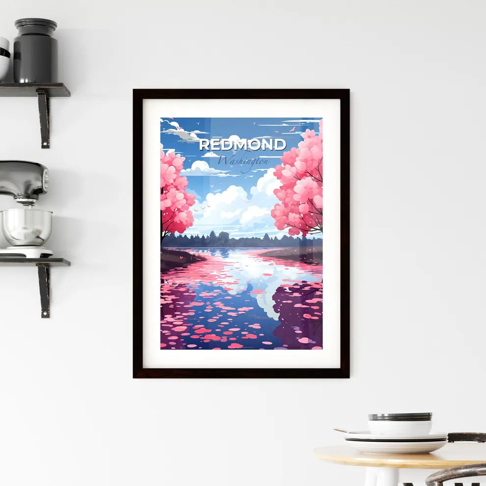 Redmond, Washington, A Poster of a river with pink trees and pink petals Default Title