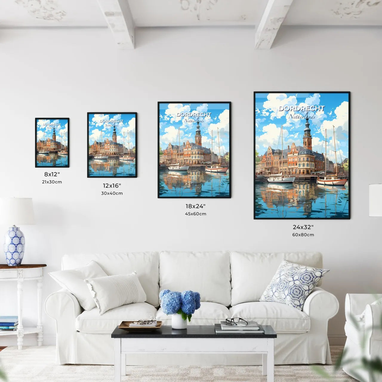 Dordrecht, Netherlands, A Poster of a water with boats and buildings Default Title