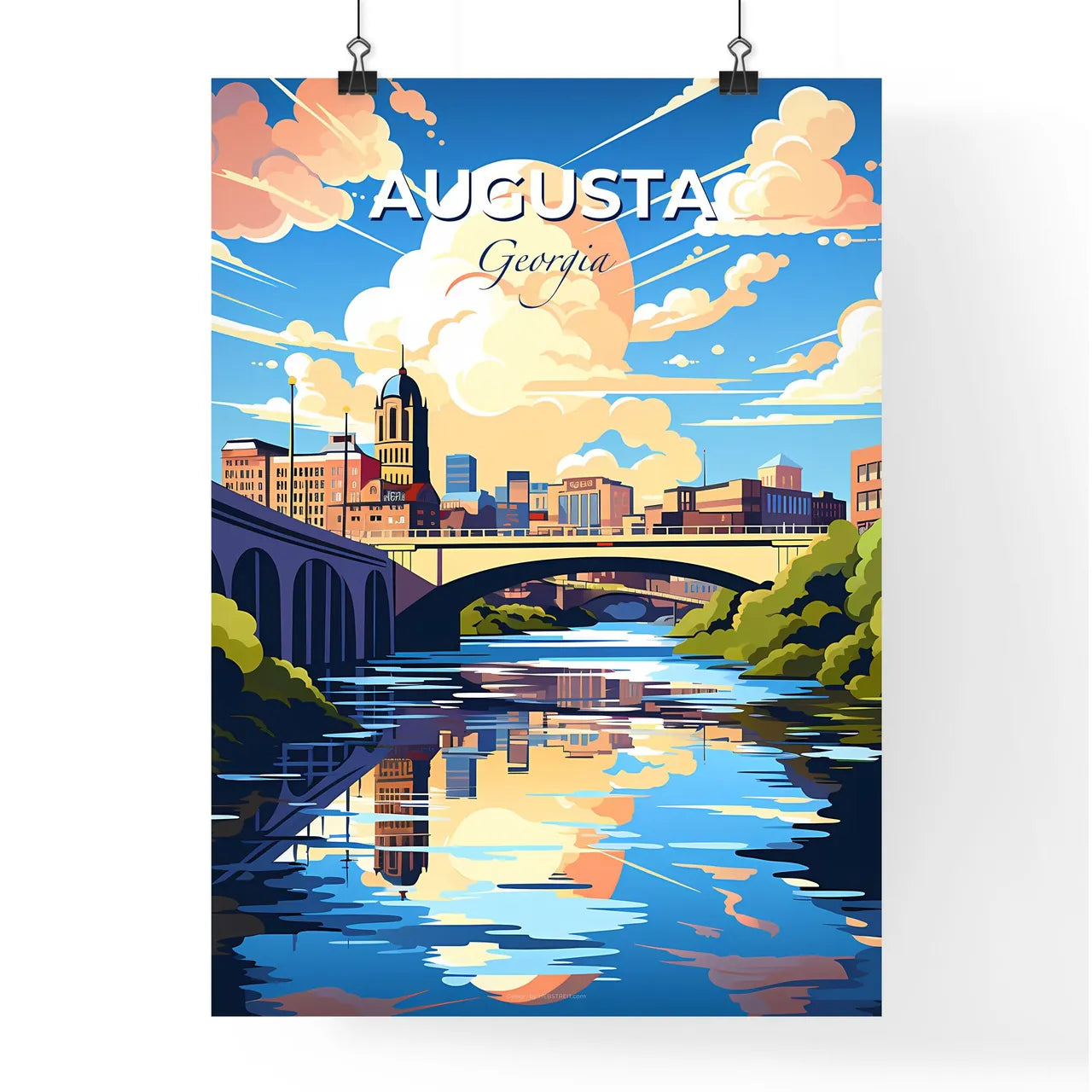 Augusta, Georgia, A Poster of a bridge over a river with trees and buildings Default Title