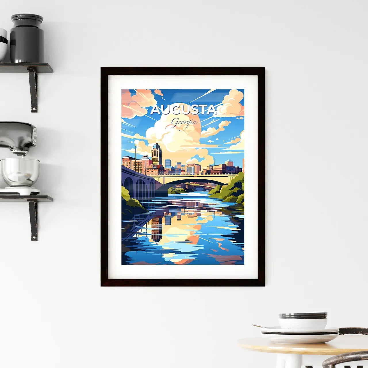 Augusta, Georgia, A Poster of a bridge over a river with trees and buildings Default Title