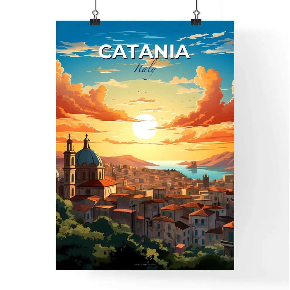 Catania, Italy, A Poster of a city with a river and a sunset Default Title