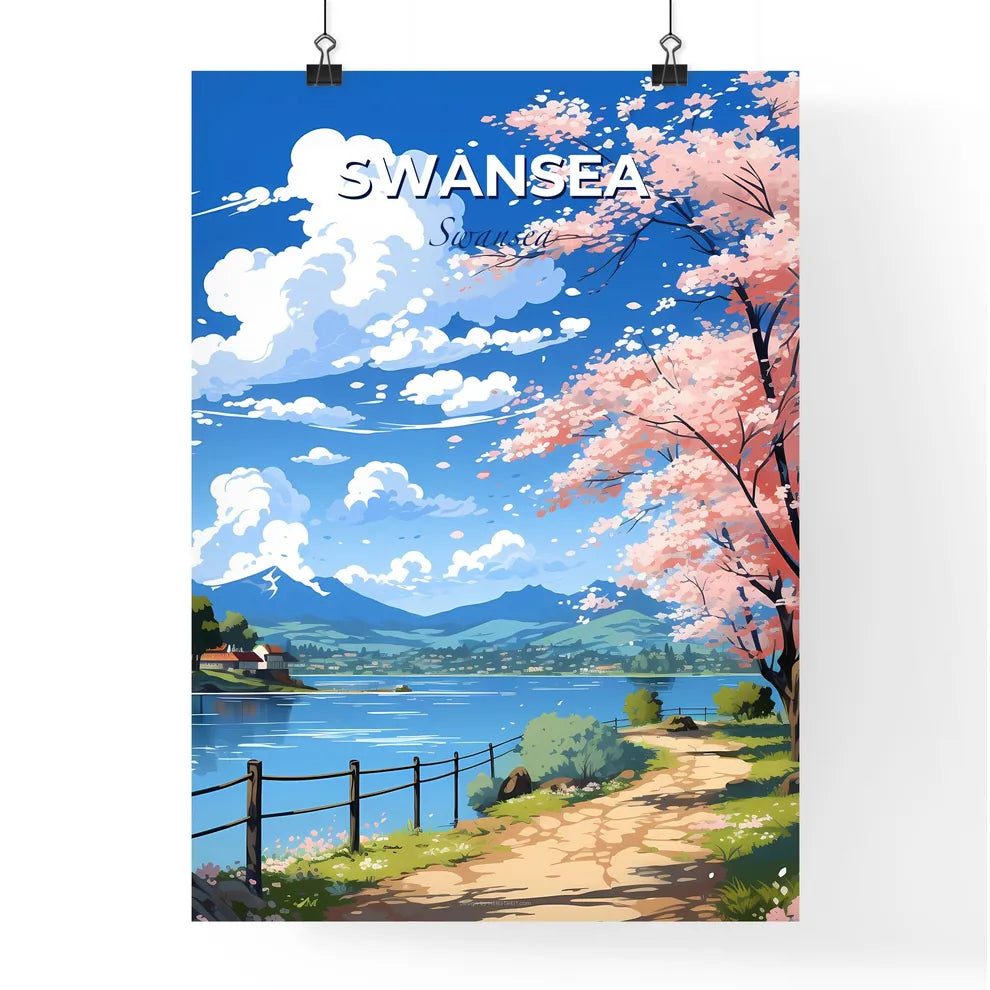 Swansea, Swansea, A Poster of a landscape of a lake with a path and trees and a house Default Title