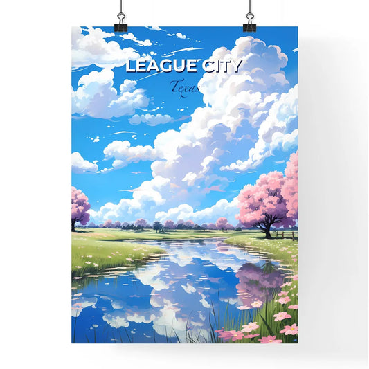 League City, Texas, A Poster of a river with pink flowers and trees Default Title