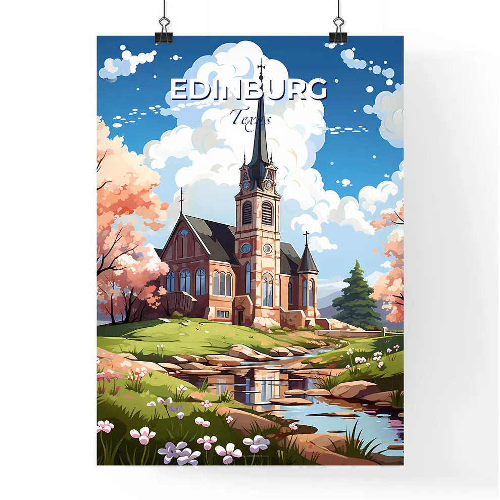 Edinburg, Texas, A Poster of a church with a steeple and a stream of water Default Title