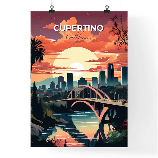 Cupertino, California, A Poster of a bridge over a river with a city in the background Default Title
