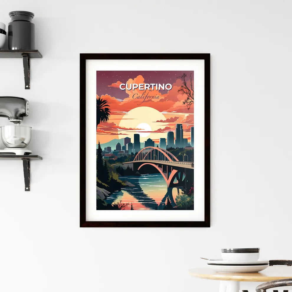Cupertino, California, A Poster of a bridge over a river with a city in the background Default Title