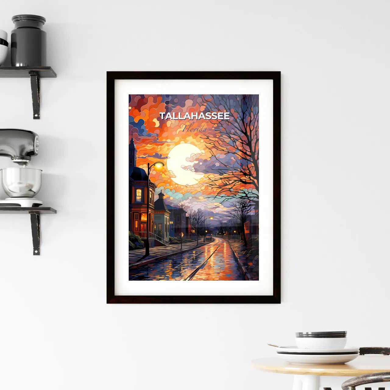 Tallahassee, Florida, A Poster of a street with a moon and trees Default Title