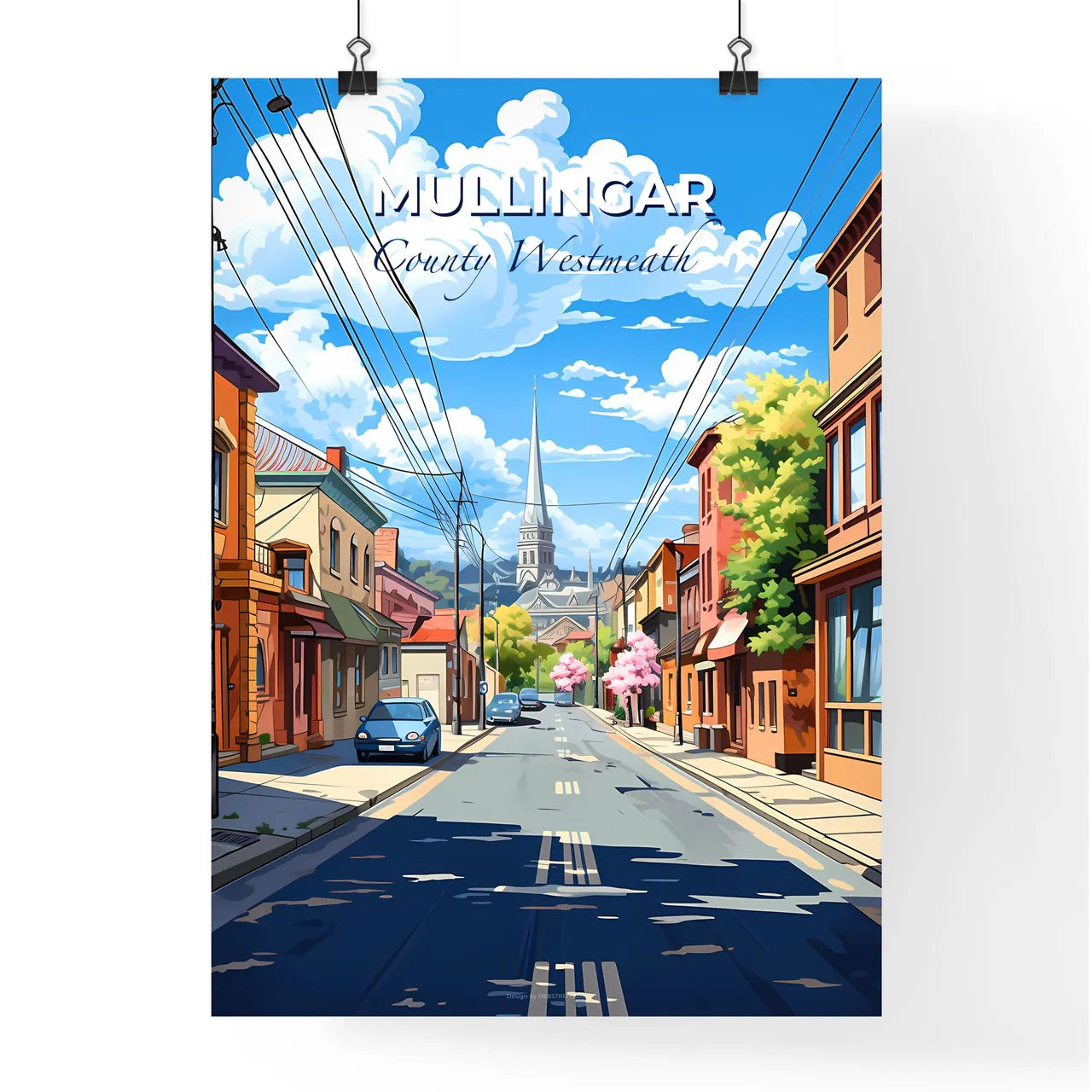 Mullingar, County Westmeath, A Poster of a street with cars and buildings on the side Default Title