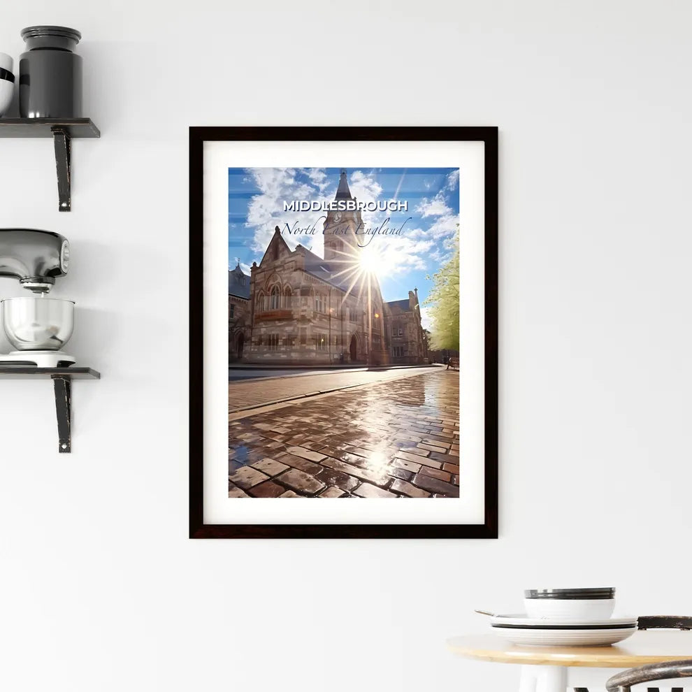 Middlesbrough, North East England, A Poster of a building with a clock tower and a bench in front of it Default Title