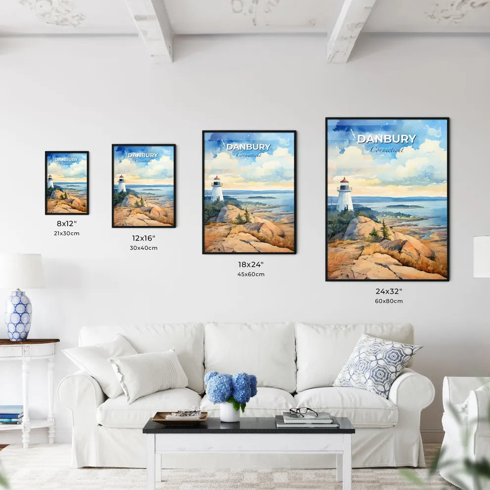 Danbury, Connecticut, A Poster of a painting of a lighthouse on a rocky hill Default Title