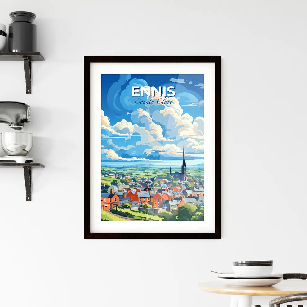 Ennis, County Clare, A Poster of a landscape of a town with a church and a large field Default Title