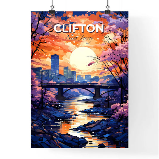 Clifton, New Jersey, A Poster of a bridge over a river with trees and a city in the background Default Title