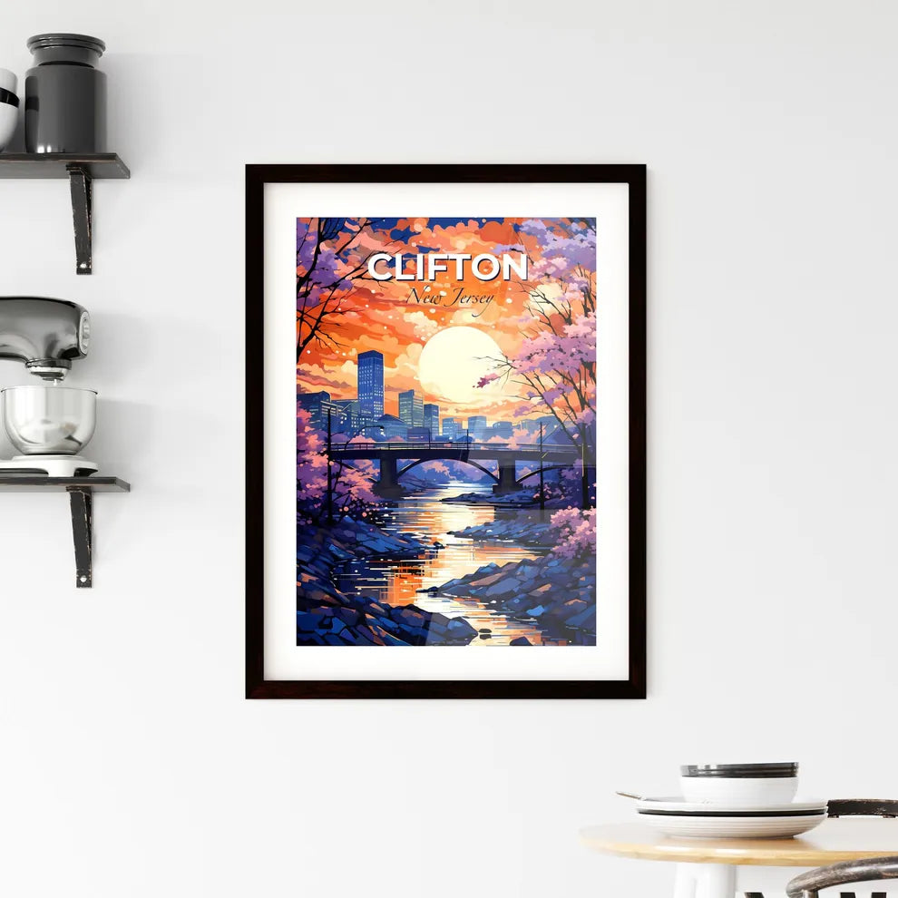 Clifton, New Jersey, A Poster of a bridge over a river with trees and a city in the background Default Title