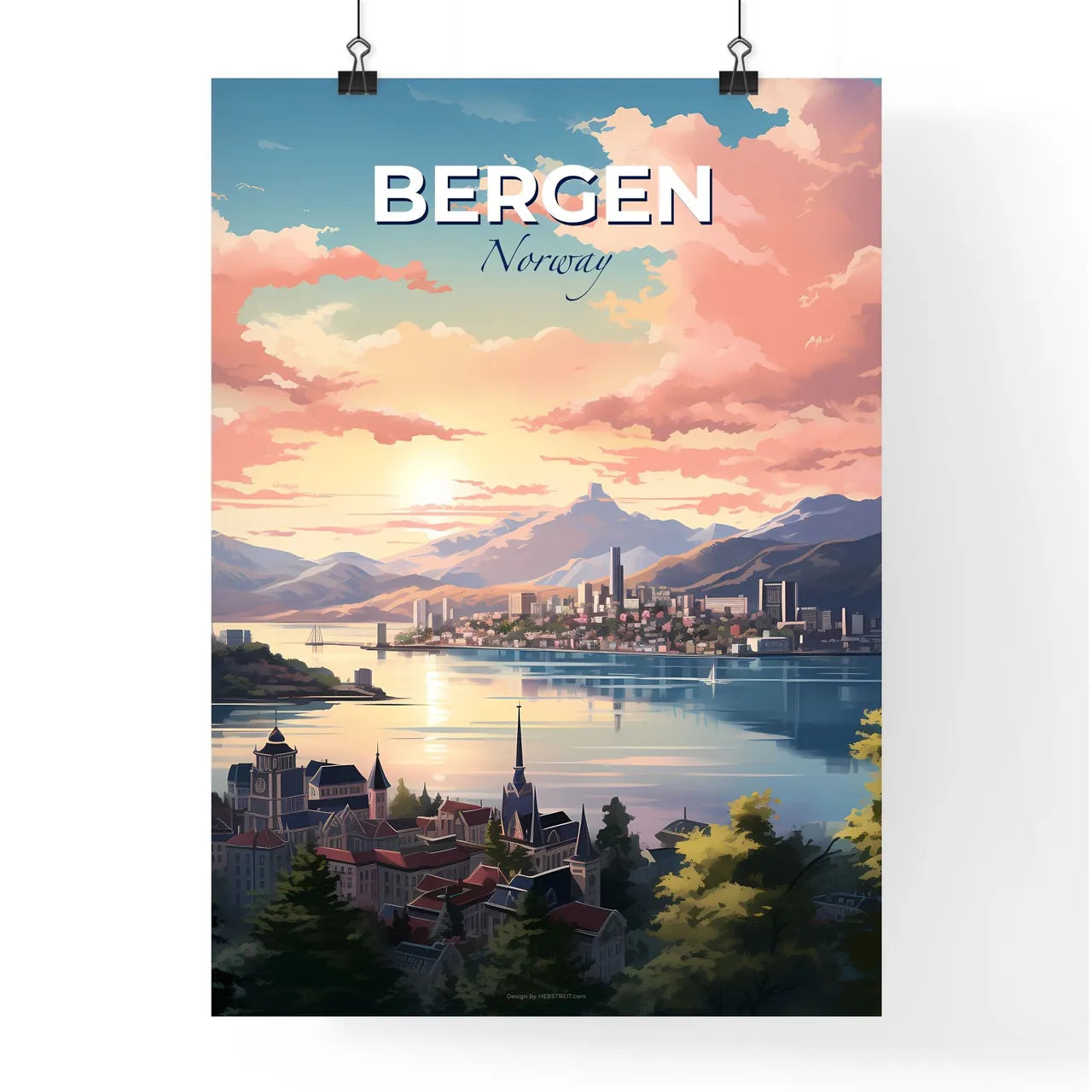 Bergen, Norway, A Poster of a city next to a body of water Default Title