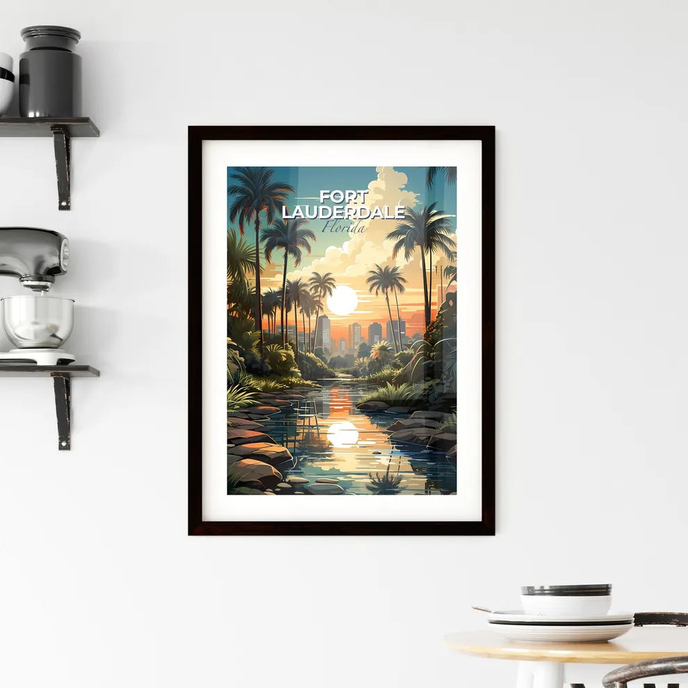 Fort Lauderdale, Florida, A Poster of a river with palm trees and a city in the background Default Title