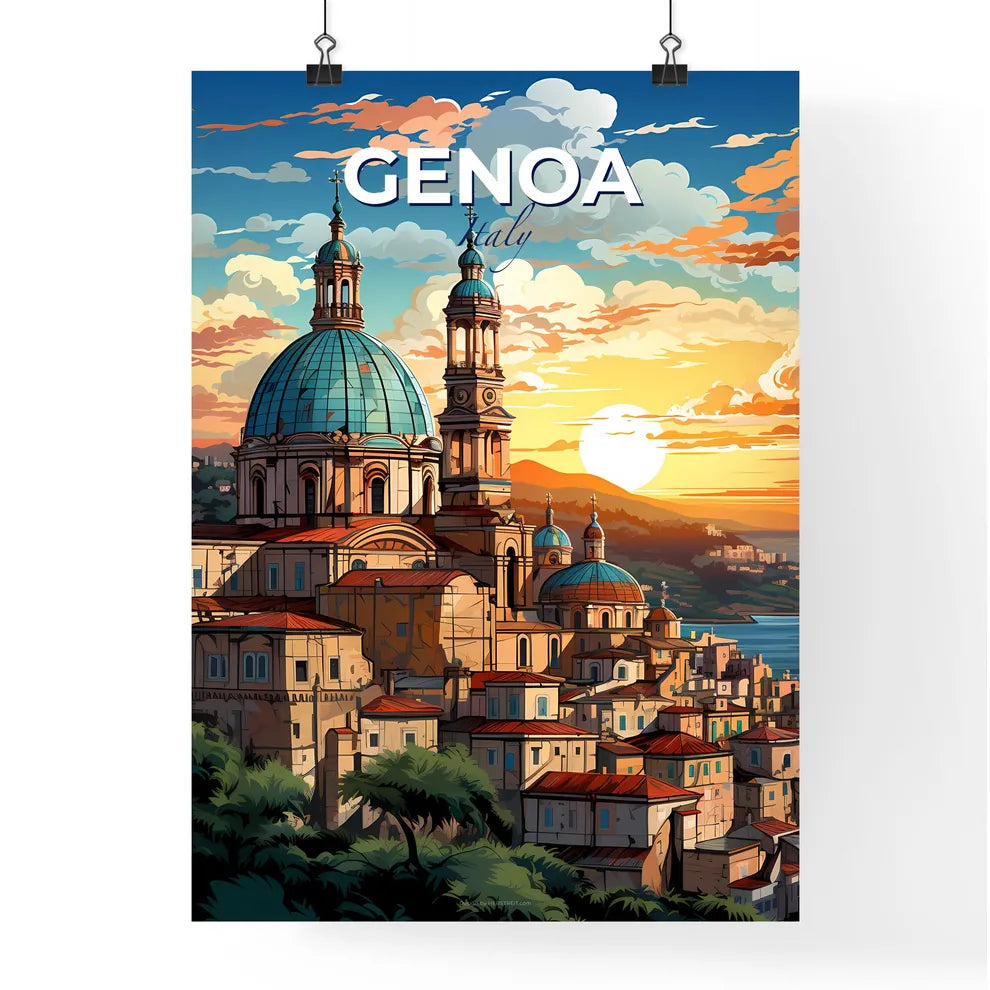 Genoa, Italy, A Poster of a city with a dome and a blue roof Default Title