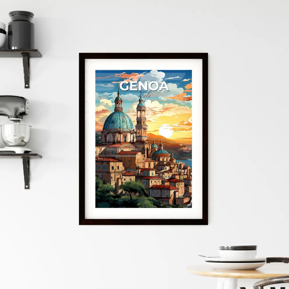 Genoa, Italy, A Poster of a city with a dome and a blue roof Default Title